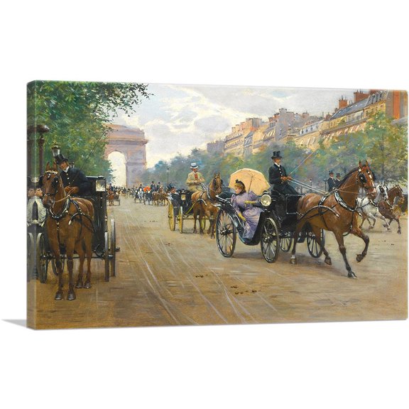 ARTCANVAS Scene on the Elysees Fields Canvas Art Print by Jean Beraud - Size: 18" x 12" (1.50" Deep)