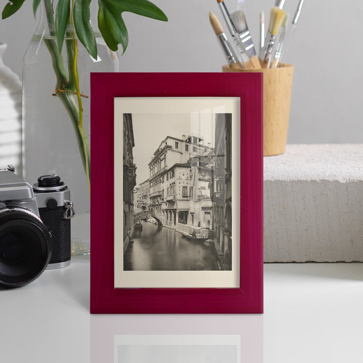 Vintage Views of Venice VI - Framed Print w/glass - Cherry Red