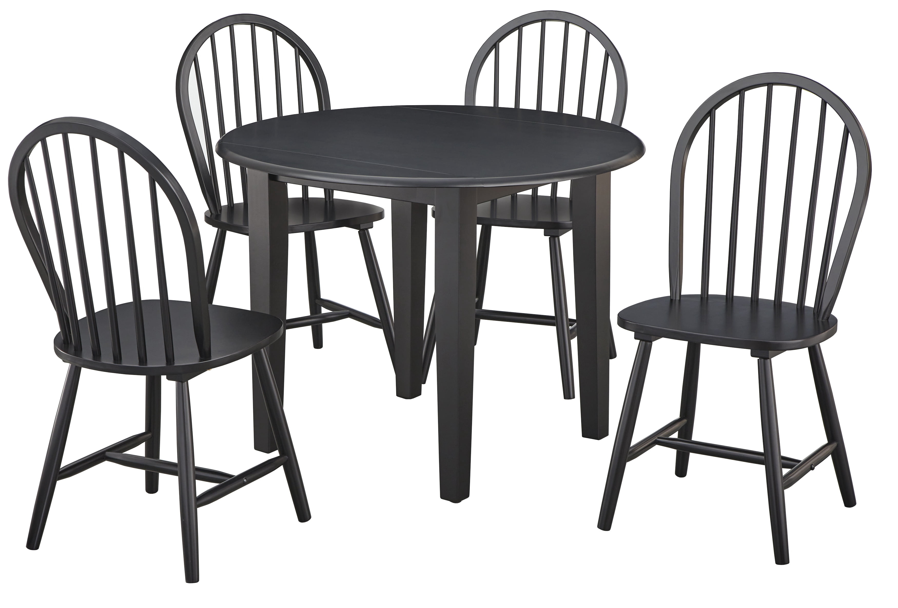 TMS Chadwick 40” Round Solid Wood Drop Leaf Dining Table, Black
