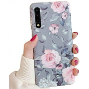 Swishly Samsung Galaxy A50 Phone Case for Girls Women, Romantic Elegant Purple Floral & Gray Leaves Pattern
