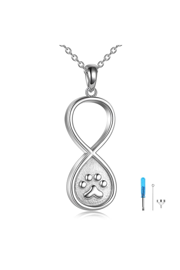 Pet Paw Print Urns Necklaces Sliver Infinity Keepsake Memorial Pendant Gifts for Woman