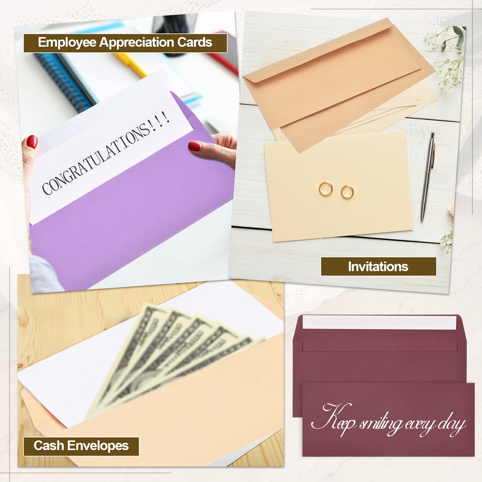 Uxcell 100 Pack Wine Red #10 Business Envelopes, Colored Self Seal Letter Size