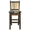 thumbnail image 4 of Homestead Collection Barstool w/ Back - Woodland Upholstery, w/ Laser Engraved Bear Design, Stain & Lacquer Finish, 4 of 5