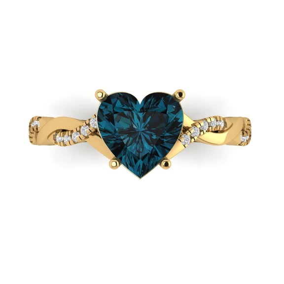 Solitaire with Accents Engagement Ring for Women - 2.1ct Natural London Blue Topaz in 18K Yellow Gold Promise Ring