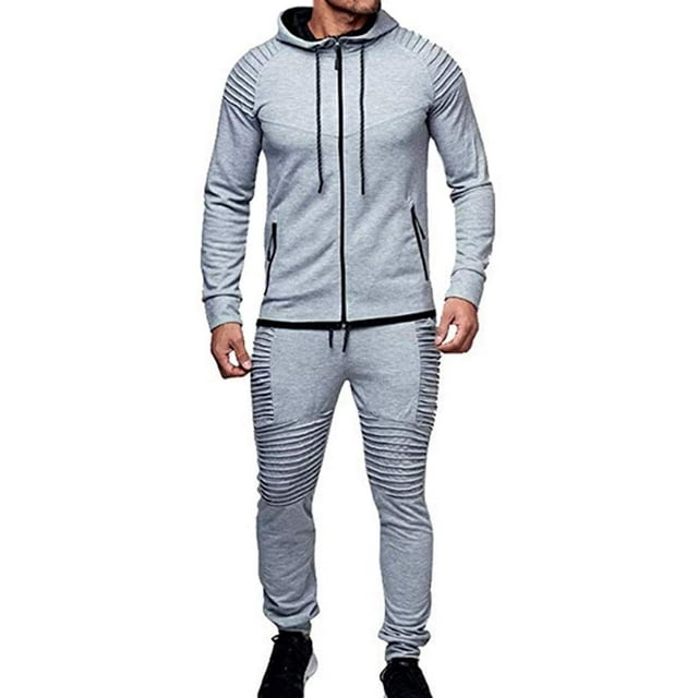 Men's Tracksuit Set Camouflage Sweatshirt Jogger Sweatpants Solid Patchwork Warm Sports Suit