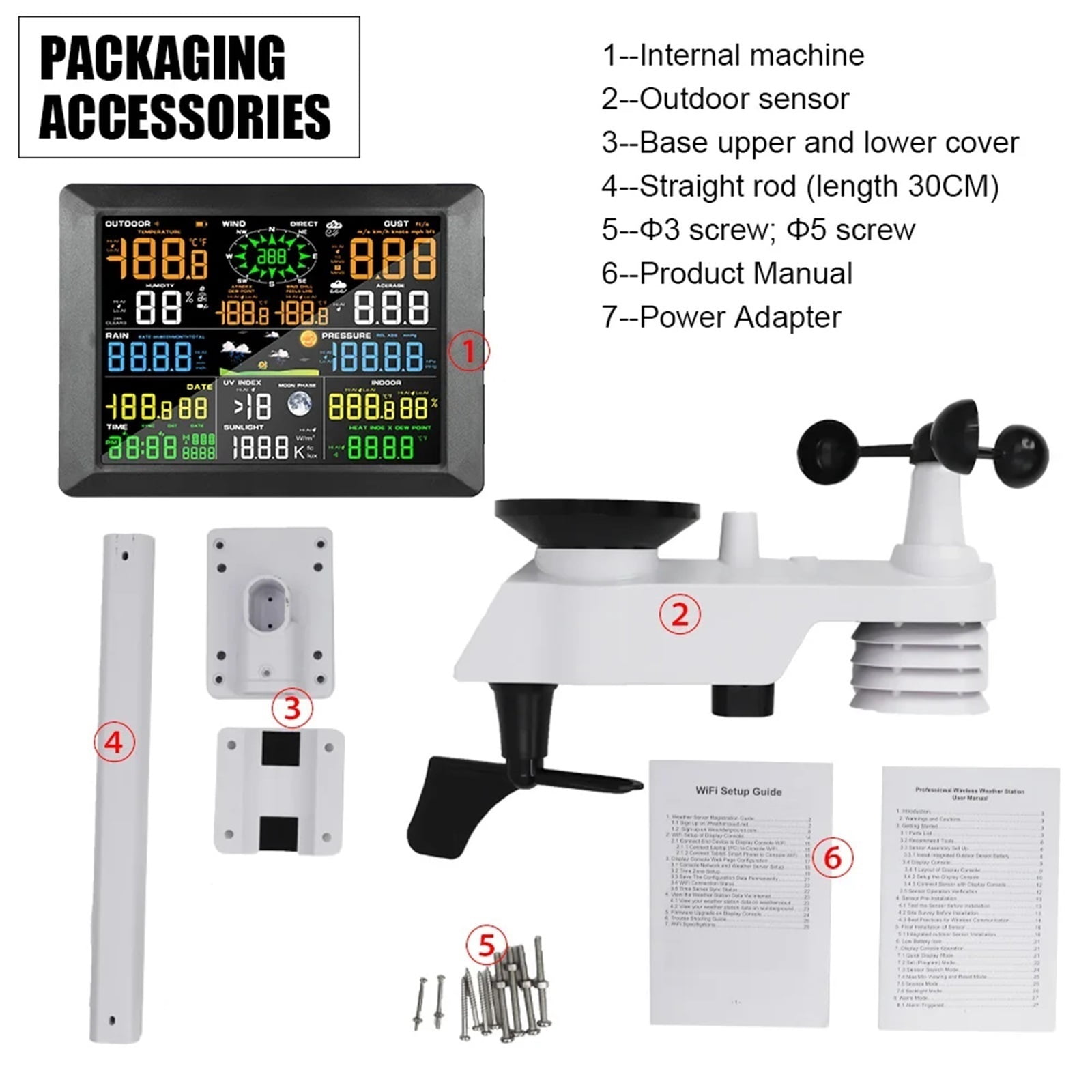 Professional 0310 Weather Station Internet Wireless With Outdoor Sensor Rain Gauge Weather Forecast Wind Gauge