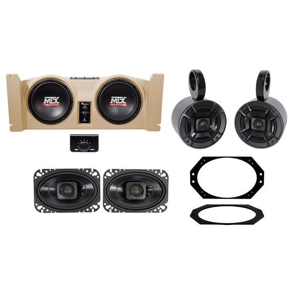 (2) 10" Subwoofers+Amp+Tan Box+Front+Rollbar Speakers For 97-06 Jeep Wrangler TJ