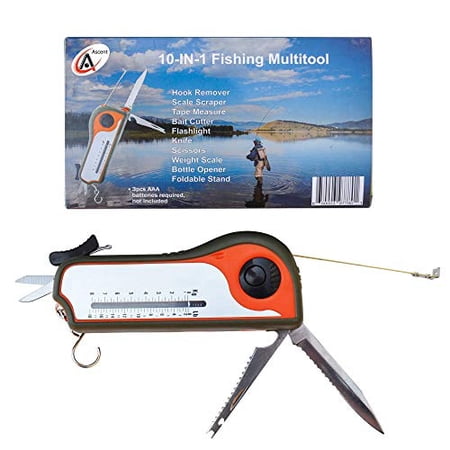 Fisherman Gift Tool Fishing Multitool - Hook Remover Scale Scraper Tape Measure Bait Cutter Flashlight Knife Scissors Weight Scale Bottle Opener Gift Idea for Men Women Kids