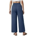 thumbnail image 3 of vigerkar Women's Casual Pants Drawstring Elastic Waist Pants Flowy Wide Leg Beach Trousers with Pockets Navy, L, 3 of 9