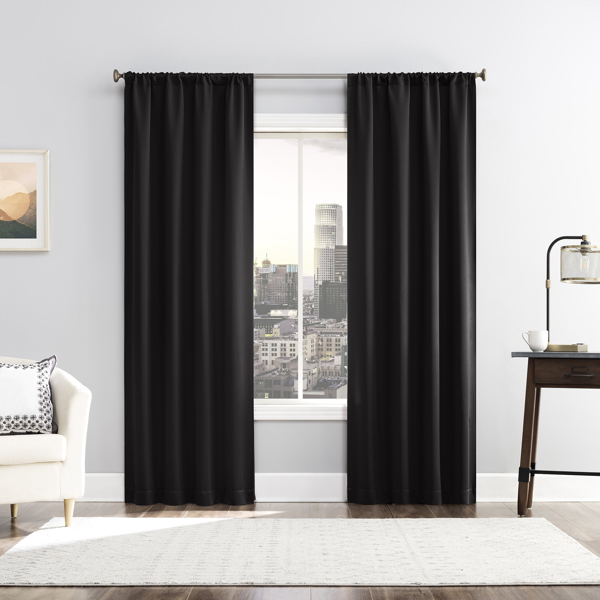 Sun Zero Laredo 2-pack 100% Blackout Rod Pocket Curtain Panel Pair, 37"x63", Black