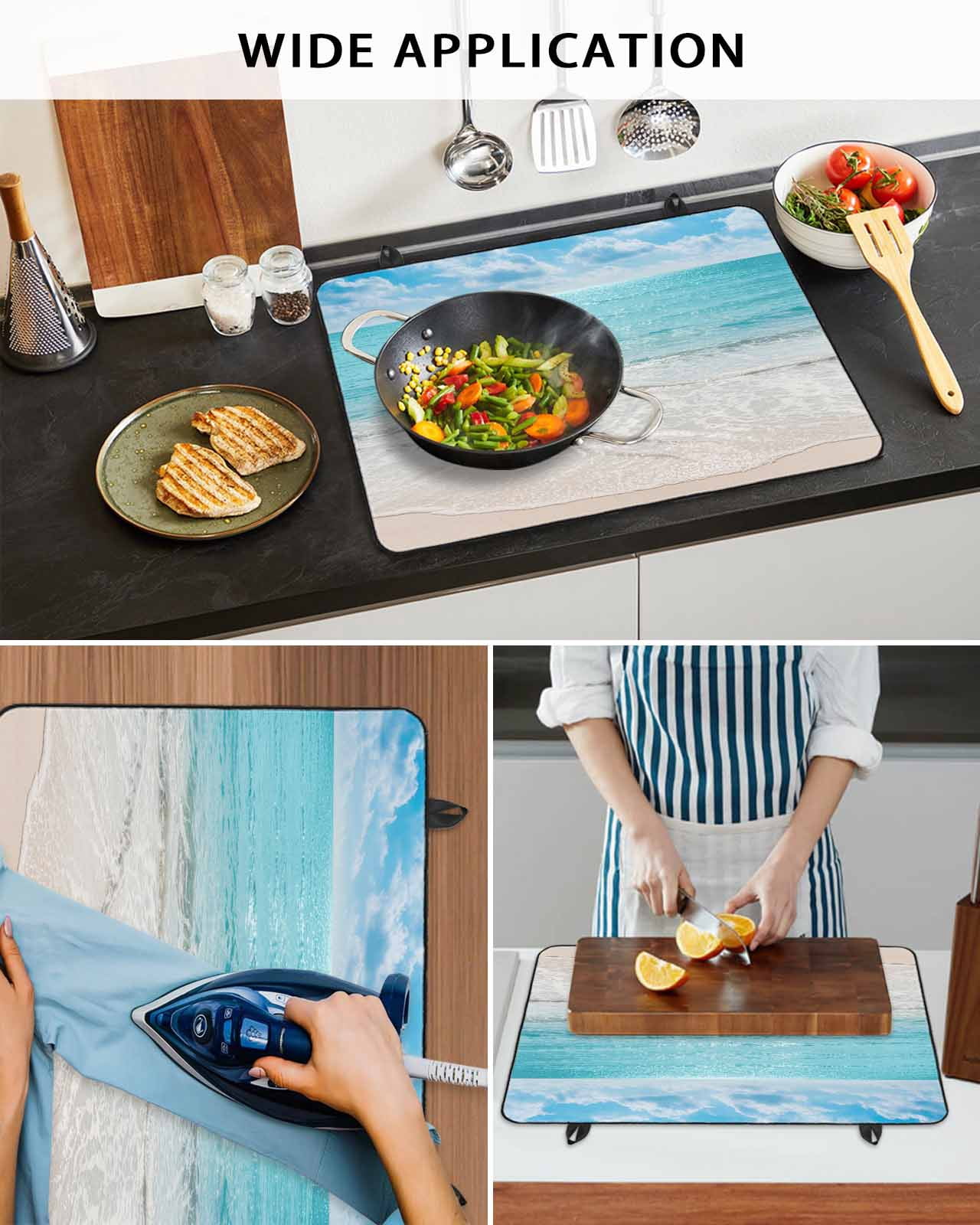 nqOlkjepod Large Induction Cooktop Protector Mat 36"x21", Teal Waves Coastal Stove Top Covers for Electric Stove, Summer Beach Sea Nautical Ocean Stove Burner Cover Mats, Glass Top Stove Cover