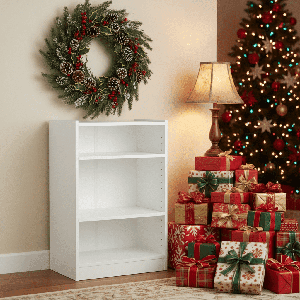 Resenkose Bookshelf,Shelf, Open Bookcase Book Shelf,Storage Shelf Unit Plant Stand,3-Tier Bookcase Open Display Rack Cabinet with Adjustable Shelves-Rustic White