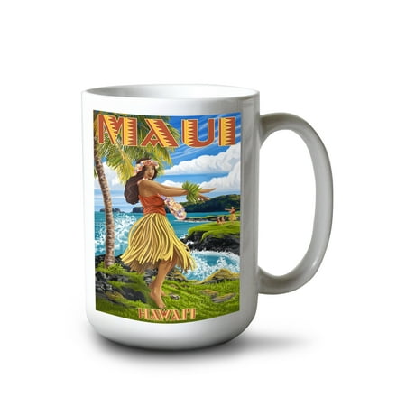 

15 fl oz Ceramic Mug Maui Hawaii Hula Girl on Coast Dishwasher & Microwave Safe