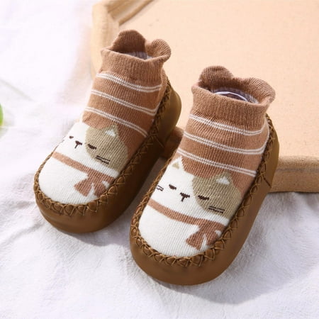 

LYCAQL Baby Shoes Autumn and Winter Cute Children Toddler Shoes Flat Bottom Non Slip Floor Sports Shoes Socks Little Kid Slip on Shoes (B 4.5 )