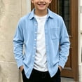 thumbnail image 2 of Kaemgyyd Boys Fall Corduroy Shacket Jacket Long Sleeve Button down Collar Shirts Kids Solid Color Casual Clothes for School（Light Blue,14-15 Years）, 2 of 9