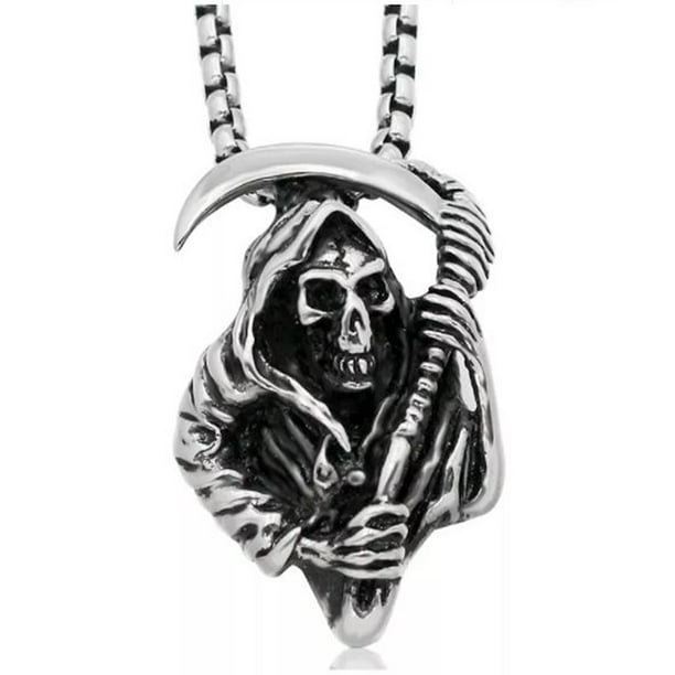 Collar con Dije Calavera Muerte, Collar Cadena Para Hombre o Mujer Punk Rock Gótico Rapper MADIOLA Punk, Gotico