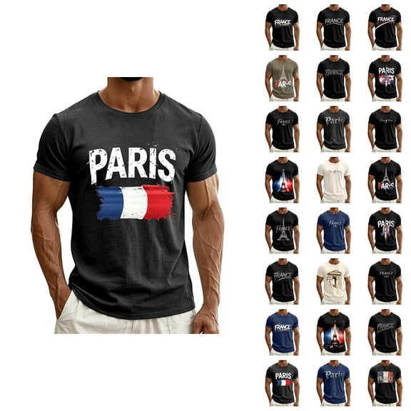 Paris T Shirts for Men Summer Short Sleeve Crewneck Loose Casual T-Shirts France Paris Graphic Tees Travel Vacation Shirt