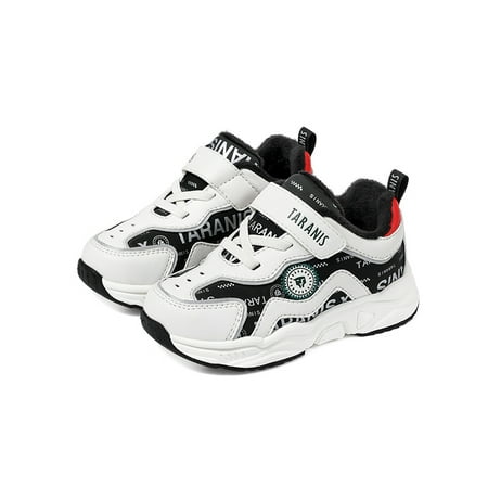 

TARANIS Unisex Toddler Kids Soft-soled Sneakers Leather Non-slip Cashmere Lined Thermal Hook-and-loop Fastener Walking Shoes For Winter New