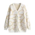 thumbnail image 3 of Suéter Divertido Gibobby de Manga Larga corte holgado cuello en V para mujer estampado de líneas Beige Talla única, 3 of 4