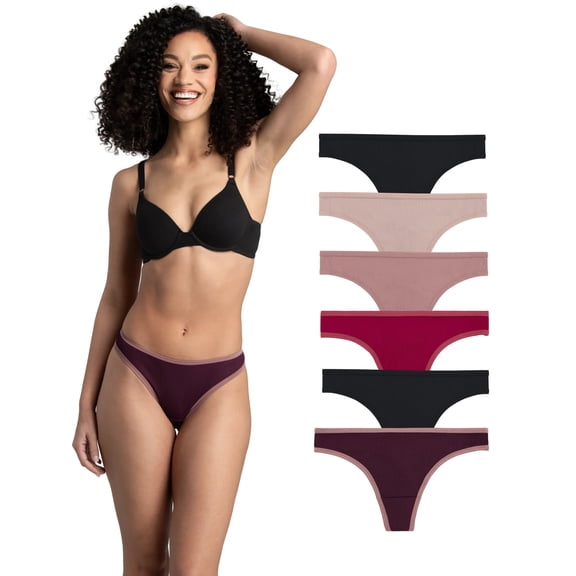 Fruit of the Loom Women's Microfiber Ribbed Thong Underwear, 6-Pack