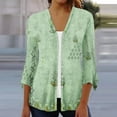 thumbnail image 2 of Penkiiy Women's Floral Print Puff Sleeve Cardigan Loose Cover Up Blouse Tops 3/4 Sleeve Ruffle Open Front Button Cardigan Green for S, 2 of 5