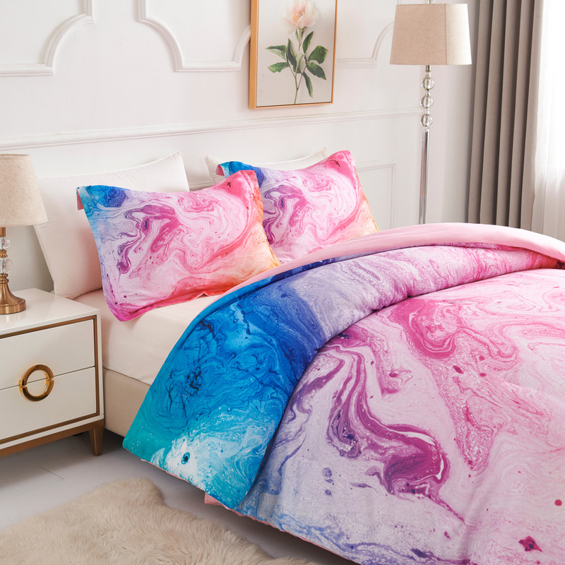 Koniroom 3-Piece Tie Dye Comforter Set King Size - Colorful Vibrant Reversible Pink Kids Marble Bedding with Pillow Shams, Perfect for Teen Girls