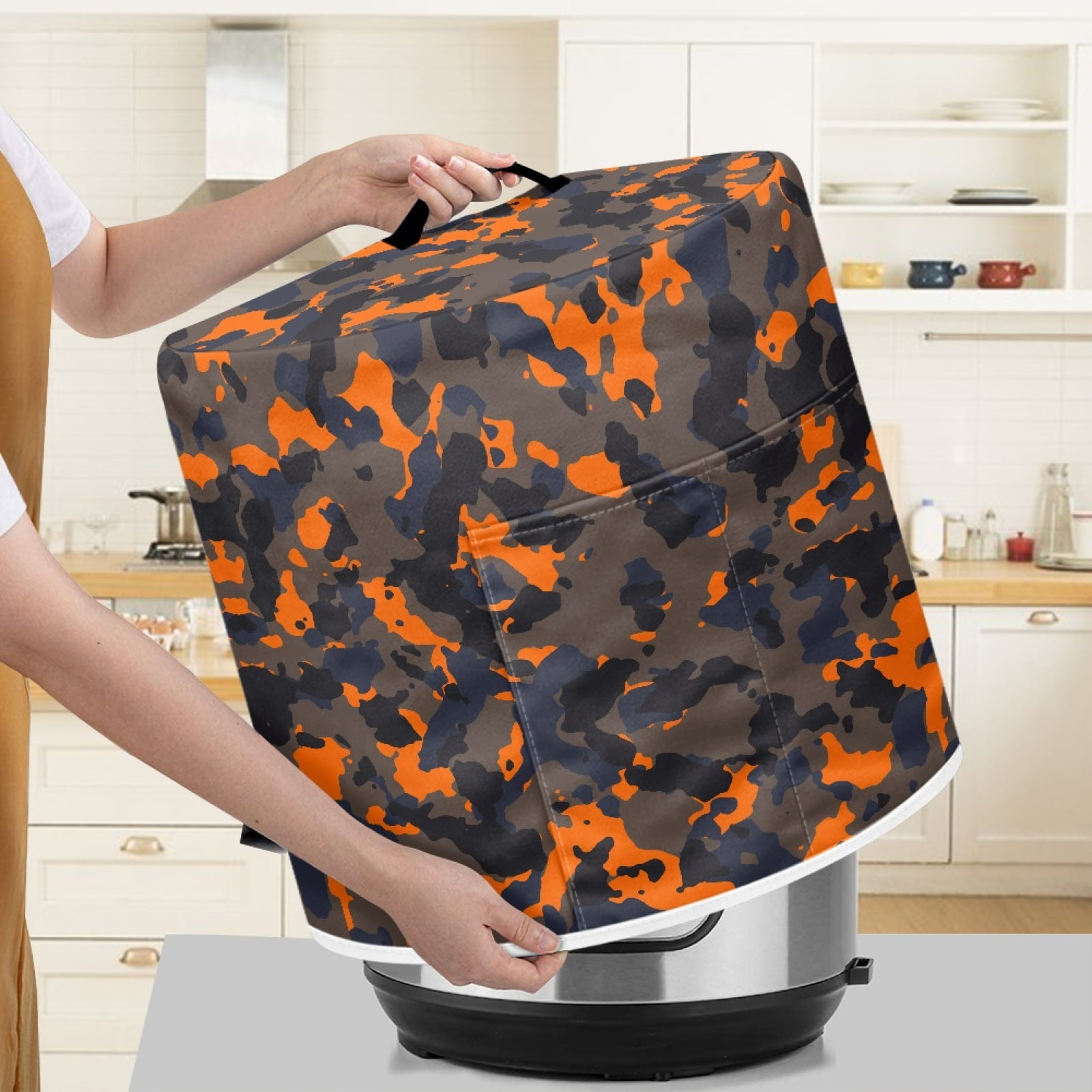 Xoenoiee Orange Camo Pattern Kitchen Appliance Dust Cover with Pockets