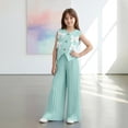 thumbnail image 2 of CPNG Girl's 2 Piece Outfits Bowtie Decoration Halter Sleeveless Vest Top and Elastic High Waisted Pants Set(Light Green,6 Years), 2 of 9