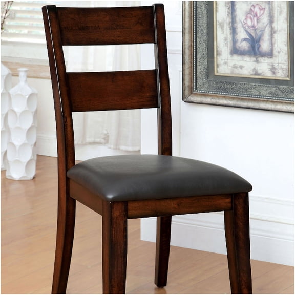 JERFIT 2-Pack Solid Wood Dining Chairs with Padded Leatherette Seats, Transitional Style Ladder Back Side Chairs for Kitchen and Dining Room, Dark Cherry Finish