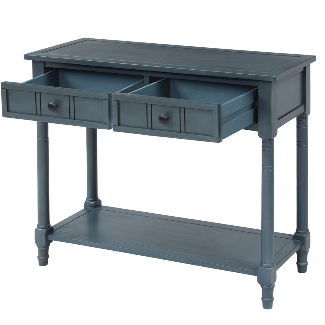 Console Table, Console Tables for Entryway, 35" Console Sofa Table Foyer Table with 2 Drawers & Open Shelves, Console Table with Storage, Narrow Entryway Table for Living Room, Hallway, Entrance, Blue