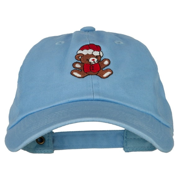 Santa Teddy Bear Embroidered Unstructured Washed Cap - Blue OSFM