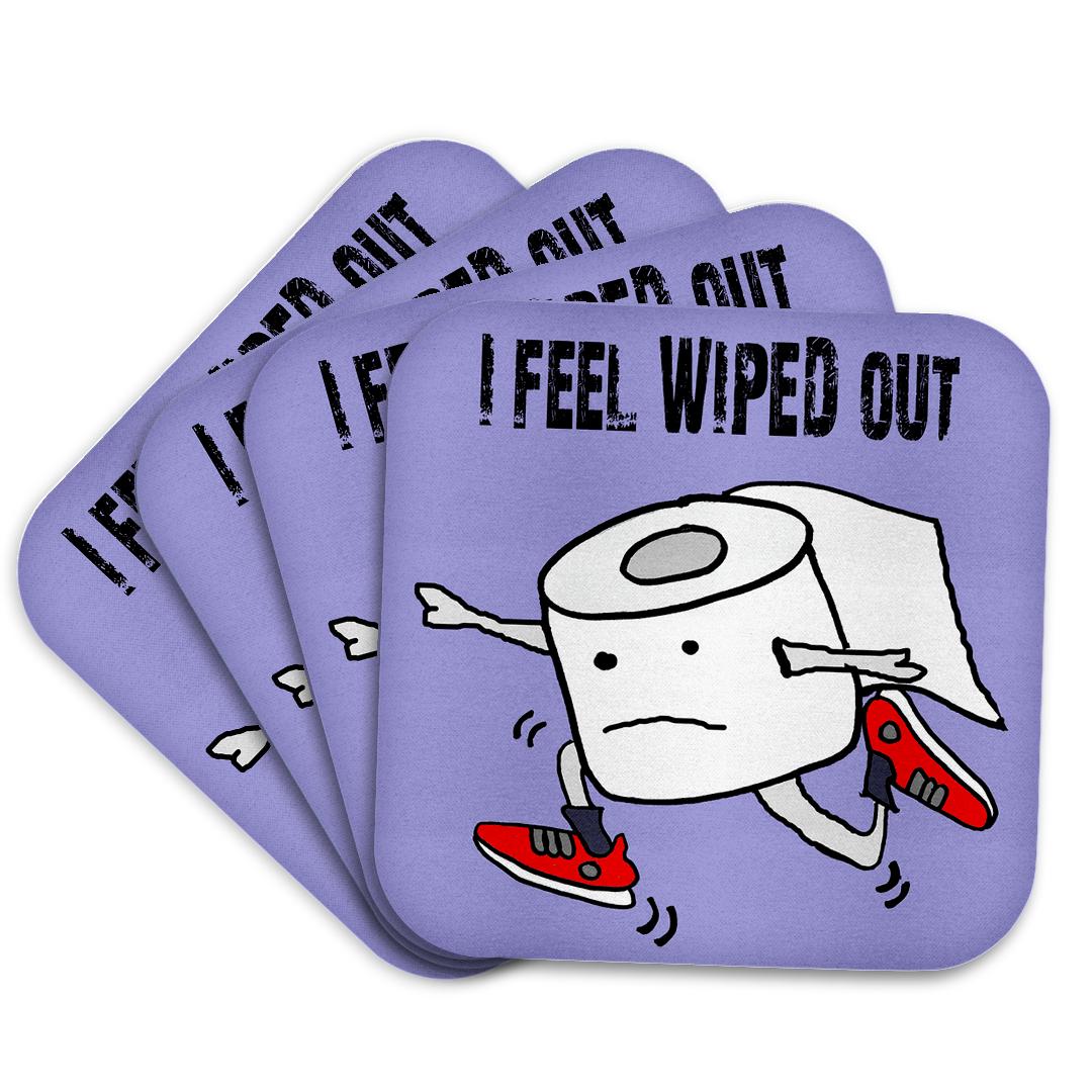 3drose, Funny Toilet Paper Rool Runner Feels Wiped Out Pun, Set of 4 Coasters - Soft