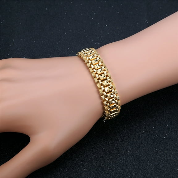 Punk Chunky Hand Chain Bracelet 8/12MM 14K Yellow Gold Wristband Bracelets Bangle For Men Women Fashion Jewelry Braslet