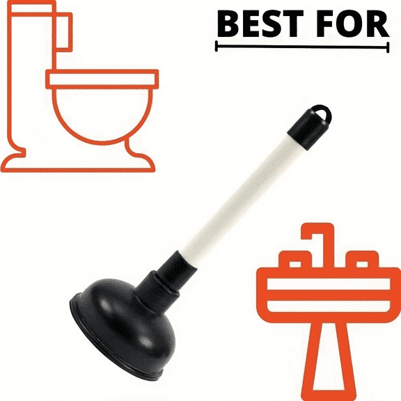 Heavy Duty 4" Rubber Plunger - Unclog Toilets, Sinks, Tubs & Drains, Powerful PVC Cup for Strong Seal, Bathroom Essential