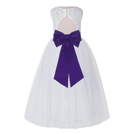 

Ekidsbridal White Lace Tulle Keyhole Back Girl Dresses with Colored Sash Wedding Pageant Junior Bridesmaid 178T 2