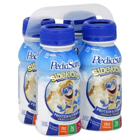 PediaSure SideKicks Kids Nutritional Shake, Protein & Fiber Vanilla, 8 oz Bottle, 4 Count