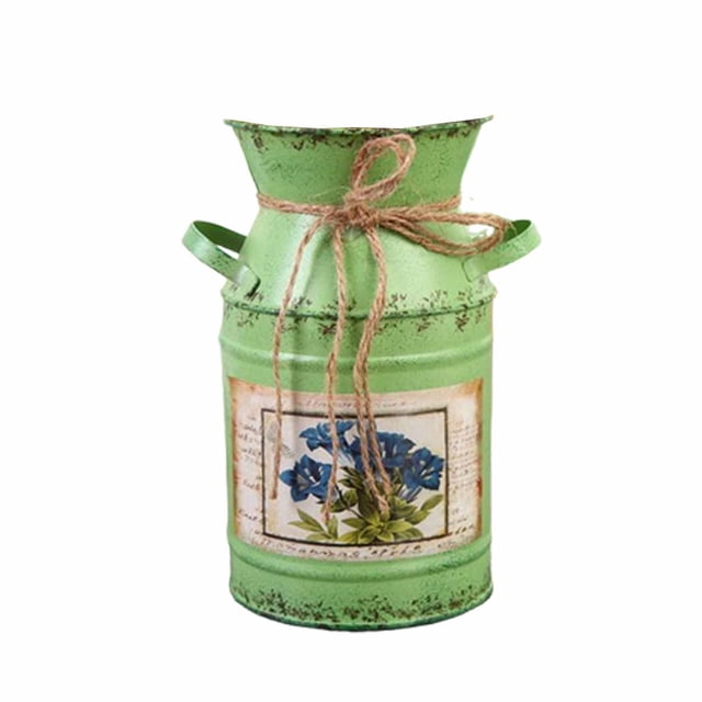 Jarrón rústico europeo de hierro con acabado envejecido, estilo cubo para flores, ideal para el hogar, sala de estar, escritorio, decoración de estilo rústico o campestre. Incluye asas para flores