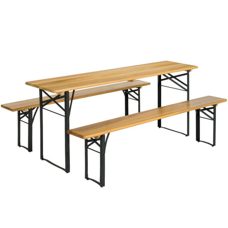 Best Choice Products 3-Piece Portable Folding Picnic Table Set w/ Wooden Tabletop - (Best Paint For Picnic Table)