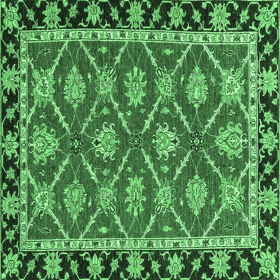 Ahgly Company Indoor Square Abstract Emerald Green Modern Area Rugs, 7' Square