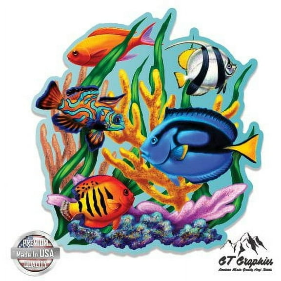 Coral Reef Tropical Fish Colorful - 3" Vinyl Sticker - For Car Laptop I-Pad Phone Helmet Hard Hat - Waterproof Decal
