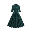 thumbnail image 1 of cfhntfmh Robes de Cocktail pour Femmes Vintage à Volants Manches 3/4 Robe Midi Élégante Nœud devant Invitée de Mariage Fête Bal Robe, 1 of 7