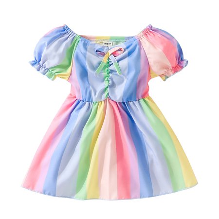 

ZMHEGW Toddler Girl Dress Short Sleeve Rainbow Princess Dress Clothes Girls Outfits 18-24 Months
