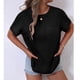 thumbnail image 3 of Mujeres de Verano Tops Nuevo Color Sólido Cuello en V Manga Corta con una Hendidura en el Doblado, Poliéster, 3 of 6