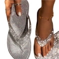 thumbnail image 4 of longantii Beach Slippers for Women Summer Fancy Style Flip Flops Rhinestone Open Toe Slippers Bling-Bling Flat Slides Bling-Bling Flat Beach Flip Flops Silver, 4 of 7