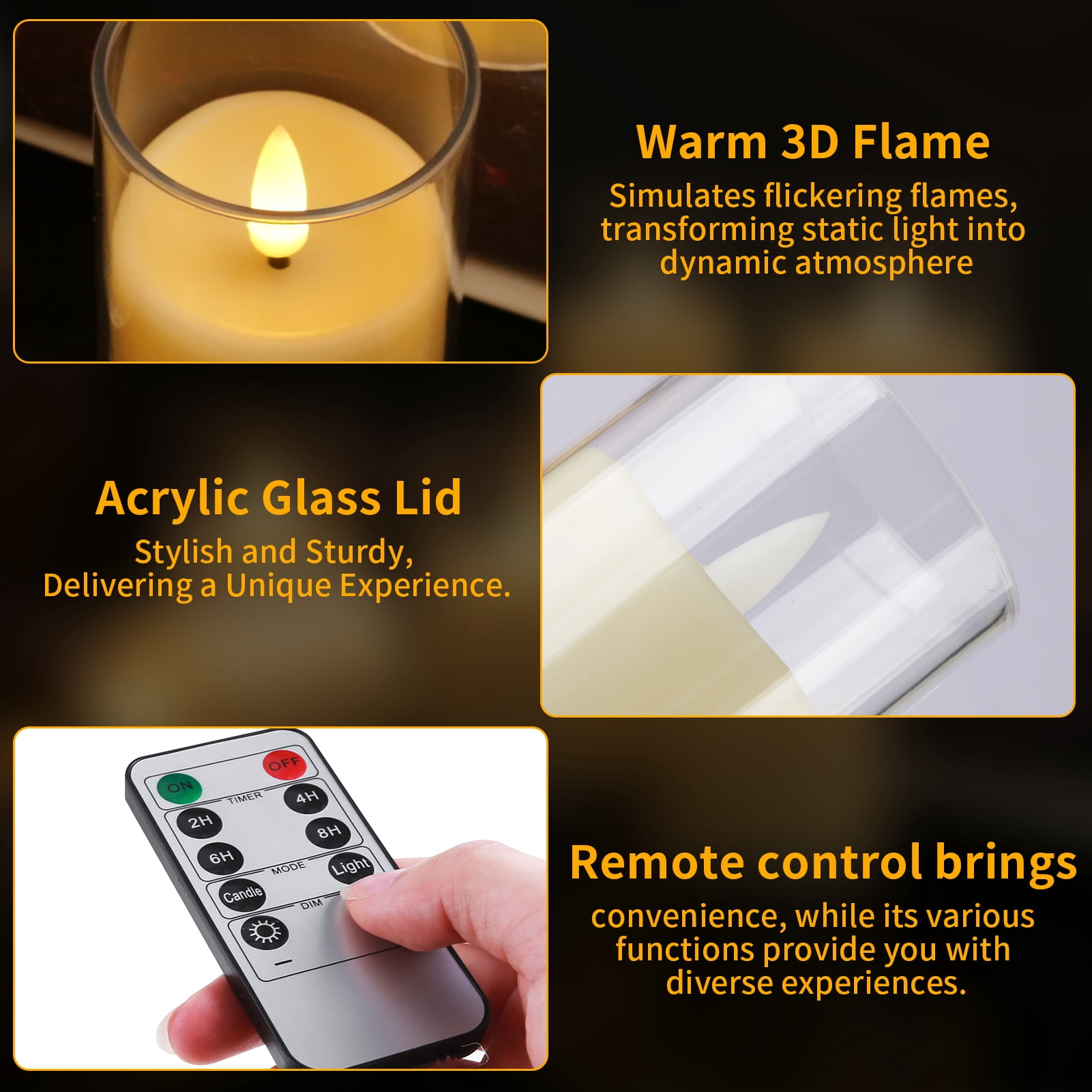 6Pack Glass Flickering Flameless Candles with Remote, 2"X3" Real Wax Votive Candles Battery Operated, Small Electric LED Candles for Wedding Home Decor, w/4 Timers+2 Lighting Modes [Clear]