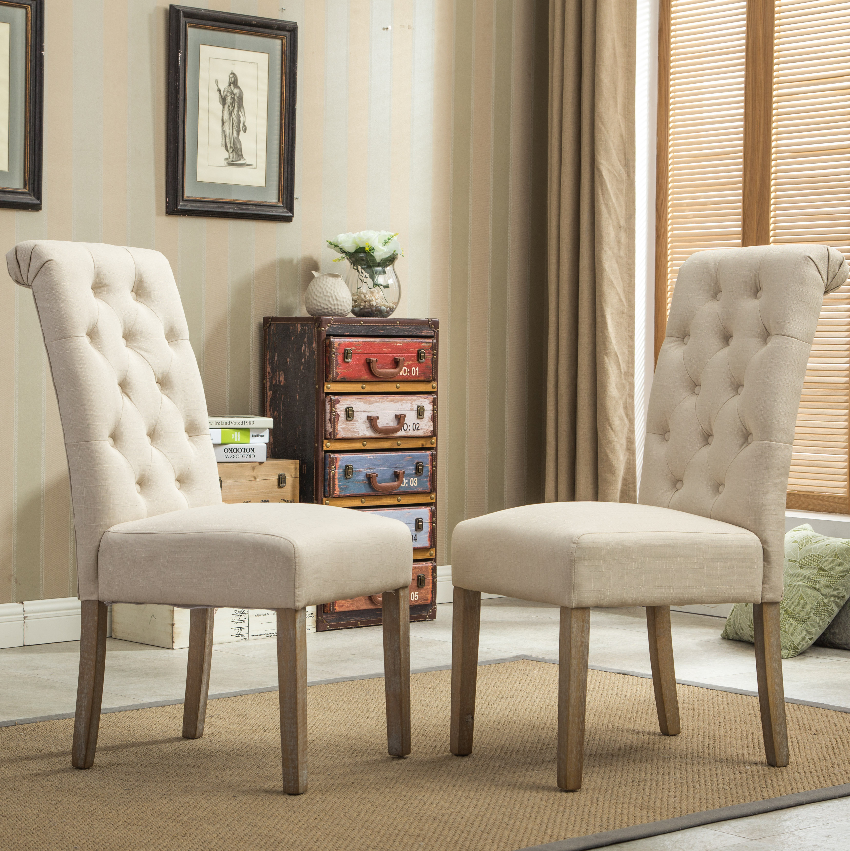Roundhill Furniture Habit Tufted Parsons Dining Chair Set of 2, Tan photo 2