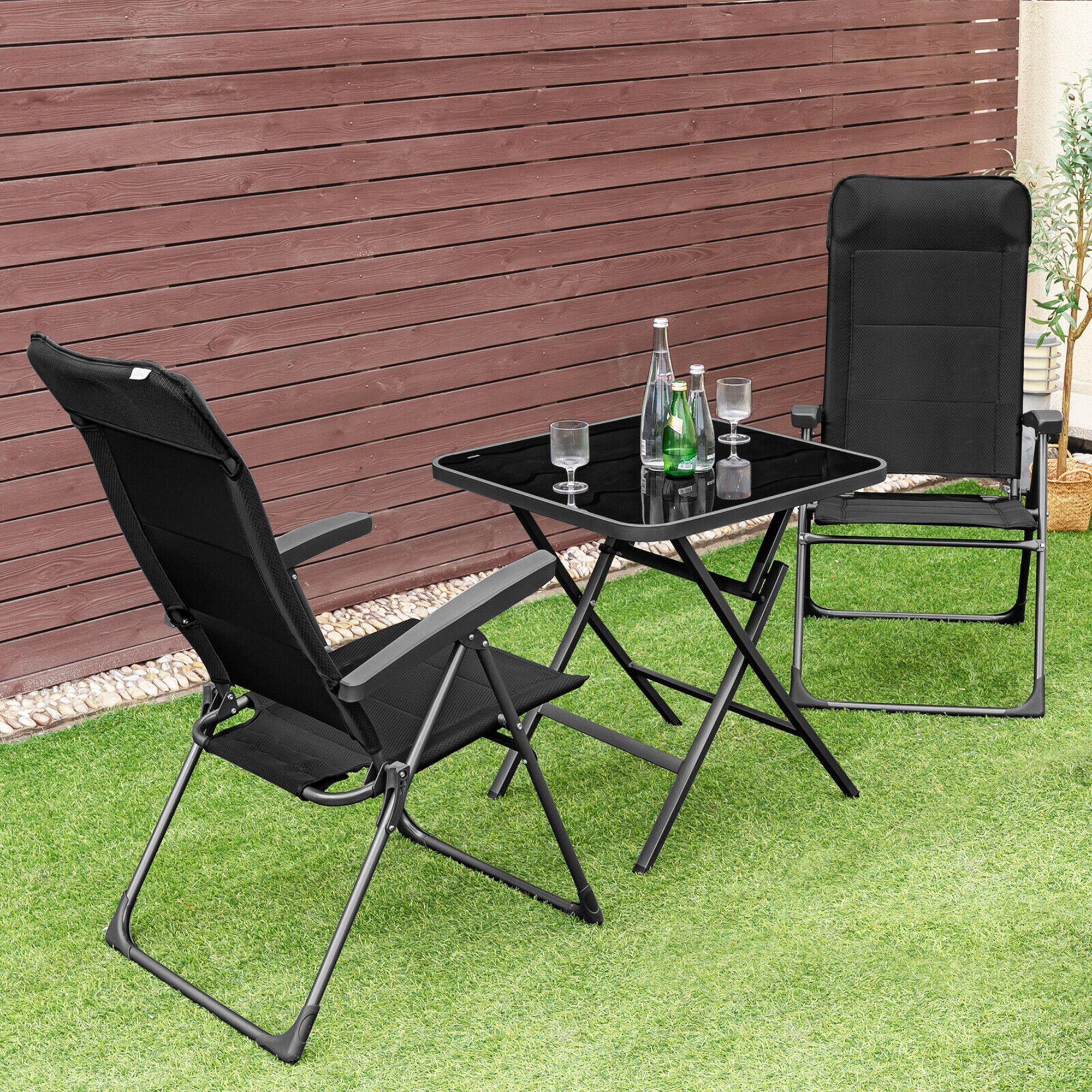 Gymax 2PCS Patio Folding Dining Chairs Portable Camping Headrest Adjust Black - image 4 of 10