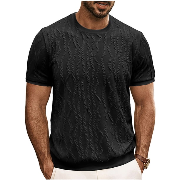 Tops para hombre, blusas y camisas de manga corta con cuello redondo para hombre, jersey informal y moderno de color liso con cuello redondo y manga corta, top de poliéster para hombre.