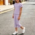 thumbnail image 5 of XYAIYT Outfit Sets for Girls 2-11 T Ruffle Short Sleeve Tops and Straight Leg Capri Pants Casual 2 Piece Sets, 5 of 6