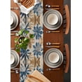 thumbnail image 5 of Navy Blue Brown Burlap Cotton Table Runner 13x60 Inches Long, Tropical Botanical Palm Leaves Vintage Farmhouse Table Runners, Outdoor Dining Tablecloths Decor for Baby Shower/Party/Wedding, 5 of 6